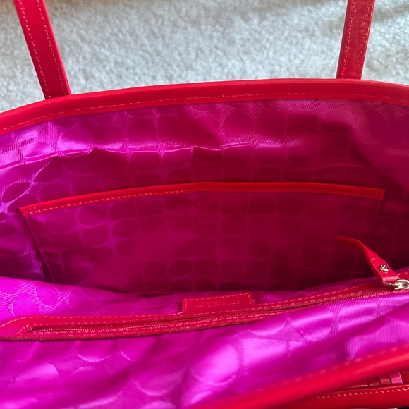 Rare Kate Spade Red & Pink Woven Tote Bag Purse - Picture 6 of 10